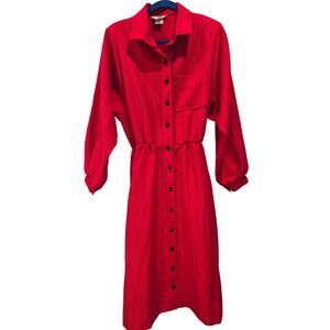 Vintage 1980s Sears“The Fashion Place” Red Striped Shirt Dress – Size 16 (union)